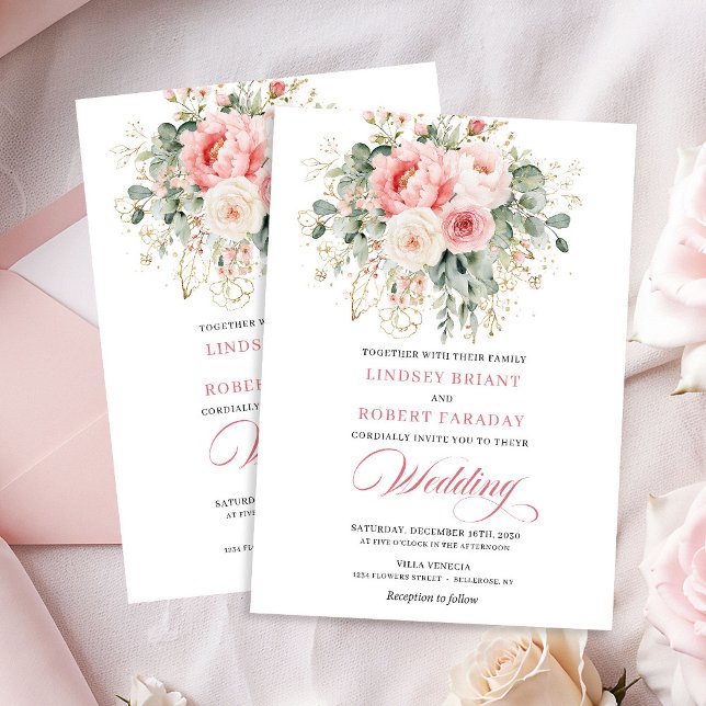 Convite Refined Blush Floral Gold Wedding Invitation (Refined Blush Floral Gold Wedding Invitation)