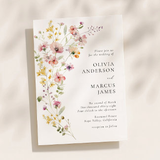 Convite Refined Boho Meadow Wildflower Wedding Invitation