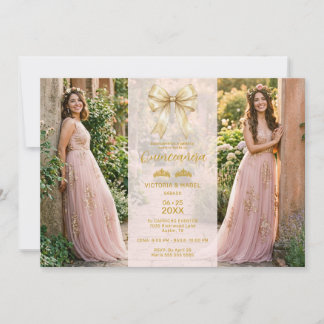 Convite Refined Coquette Blush Pink Twins Quinceañera 