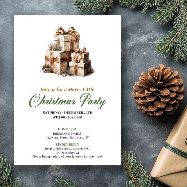 Convite Refined Green And Gold Christmas Gifts Invitation (Refined Green And Gold Christmas Gifts Invitation)
