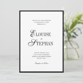 Convite Refined Script Black White QR Code Details Wedding