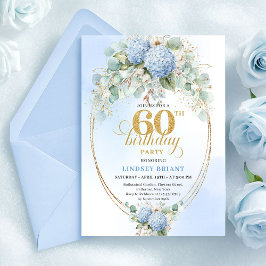 Convite Refined Watercolor Light Blue Flowers 60 Birthday
