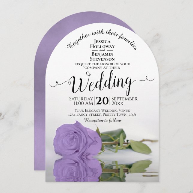 Convite Refletindo Casamento Elegante Rosa Roxo Lavanda (Frente/Verso)