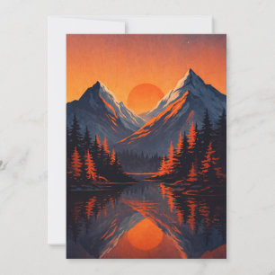 Convite Reflexo do Pôr do Sol na Montanha com Céu Laranja 