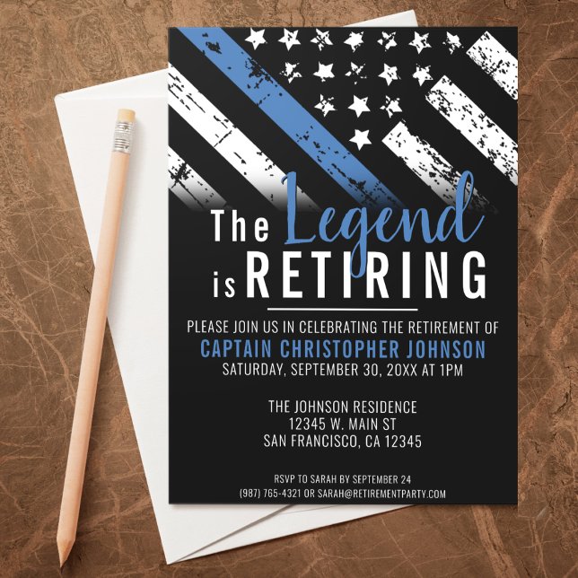 Convite Reforma da Polícia de Polícia da Linha Azul-fina (A perfect retirement party invitation for a retiring law enforcement police officer, chief, sheriff!)