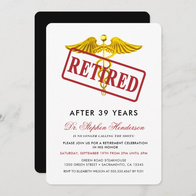 Convite Reforma do Funcionarios Médico Elegante (Frente/Verso)