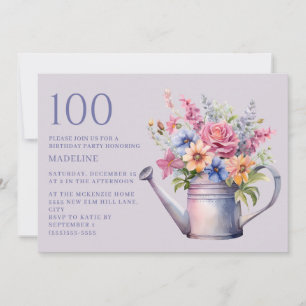 Convite Regador Floral de Pêssego Roxo 100º Aniversário