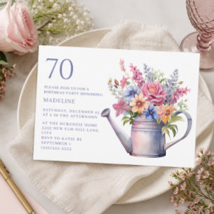 Convite Regador Floral Roxo Pêssego 70º Aniversário