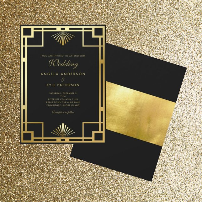 Convite Regal Black e Dourado Weding (Criador carregado)