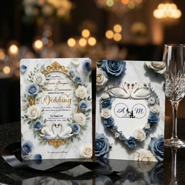 Convite Regal Crest Silhouette Swans Traditional Wedding (Criador carregado)