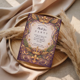 Convite Regal Crown Fleur-de-Lis Mardi Gras