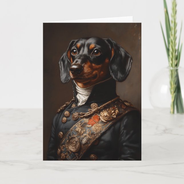 Convite Regal Dachshund no Uniforme Militar Napoleônico (Frente)