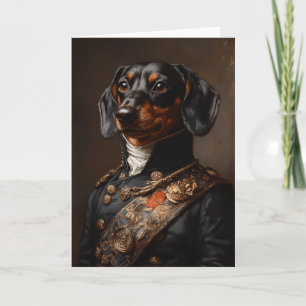 Convite Regal Dachshund no Uniforme Militar Napoleônico