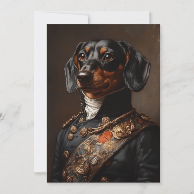 Convite Regal Dachshund no Uniforme Militar Napoleônico (Frente)