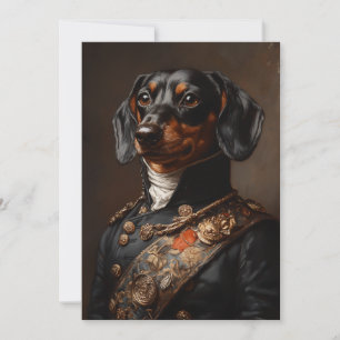 Convite Regal Dachshund no Uniforme Militar Napoleônico