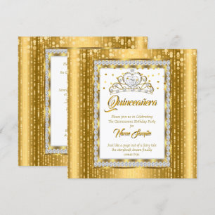 Convite Regal Princess Quinceanera Dourado Branco Diamante