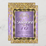 Convite Regal Princess Sweet 16 Partido Dourado Lavanda Ro<br><div class="desc">Doce 16 Regal Real Dourado Lavanda Roxo Preto. Princesa Doce Dezesseis 16ª Festa de aniversário. Dourado brilho e prata branca de pérolas Tiara. Moldura Preta de Prata Lace Branco. Festa da Princesa Festa por uma garota. Produto fabuloso para garotas adolescentes. Convite Formal. Personalizar para alterar ou adicionar detalhes. Personalize com...</div>