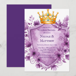 Convite Regal Purple Floral Crest Casamento