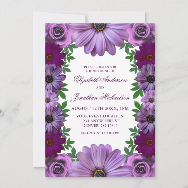 Convite Regal Purple Floral Wedding (Frente)