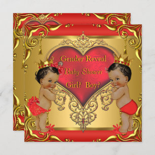 Convite Regal Vermelho Dourado Gênero Revelar Chá de frald