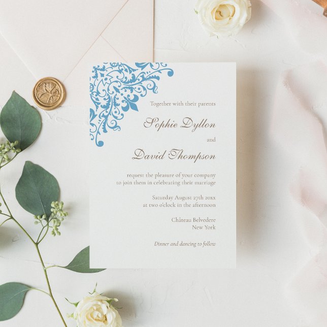 Convite Regência Elegante - Padrão Azul Fleur de Lis (Criador carregado)