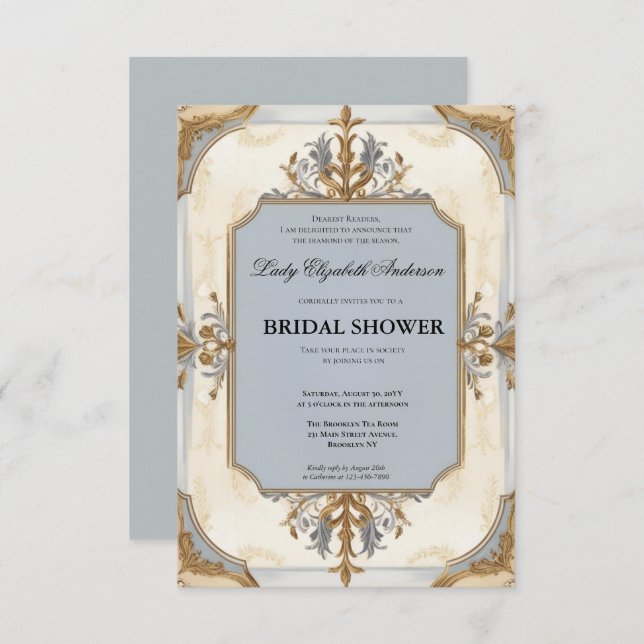 Convite Regência era Florals Bridgerton - Chá de panela In (Frente/Verso)