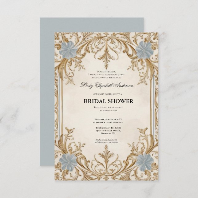 Convite Regência era Florals Bridgerton - Chá de panela In (Frente/Verso)