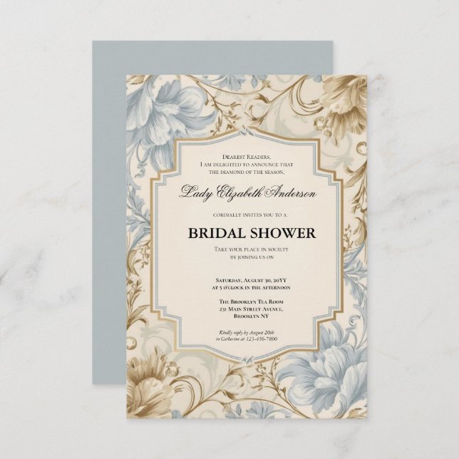 Convite Regência era Florals Bridgerton - Chá de panela In (Frente/Verso)