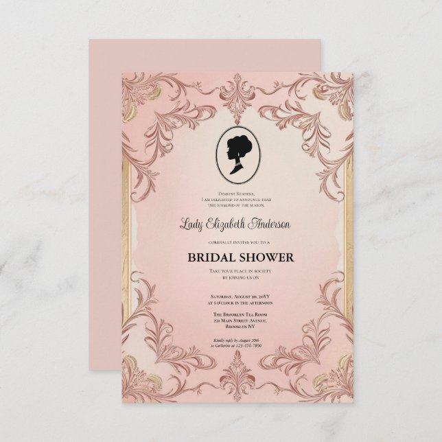 Convite Regência era Florals Bridgerton - Chá de panela In (Frente/Verso)