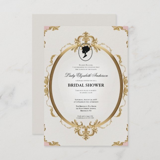 Convite Regência era Florals Bridgerton - Chá de panela In (Frente/Verso)