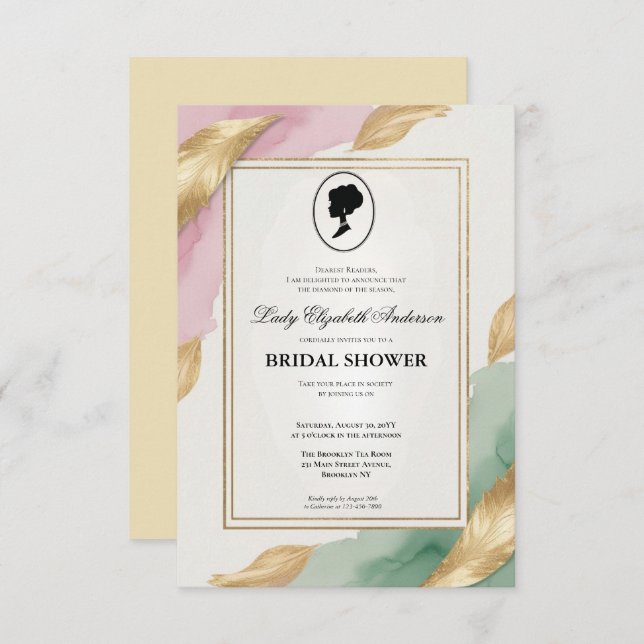 Convite Regência era Florals Bridgerton - Chá de panela In (Frente/Verso)