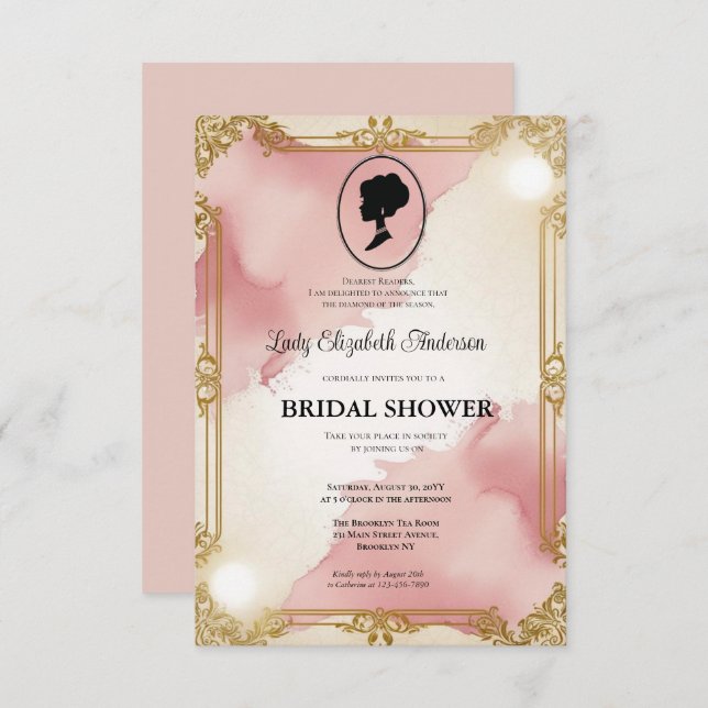 Convite Regência era Florals Bridgerton - Chá de panela In (Frente/Verso)