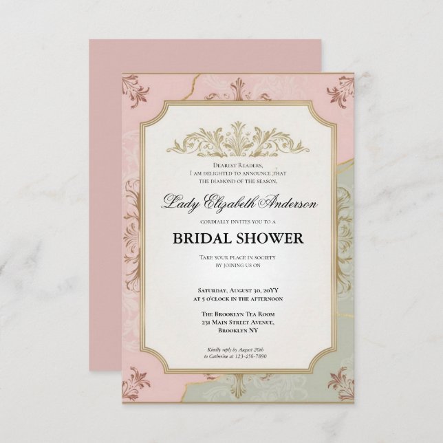 Convite Regência era Florals Bridgerton - Chá de panela In (Frente/Verso)