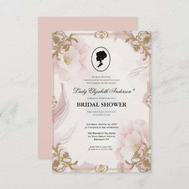 Convite Regência era Florals Bridgerton - Chá de panela In (Frente/Verso)