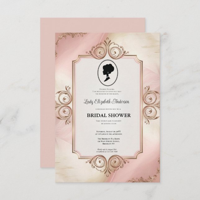 Convite Regência era Florals Bridgerton - Chá de panela In (Frente/Verso)