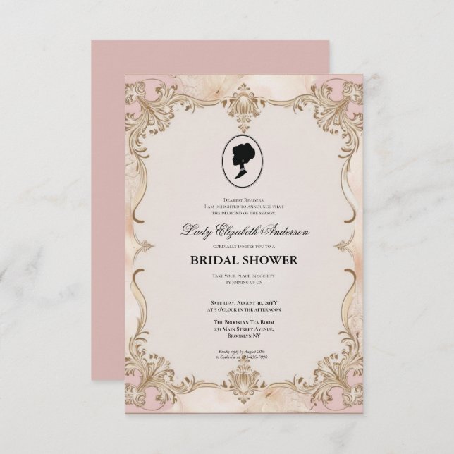 Convite Regência era Florals Bridgerton - Chá de panela In (Frente/Verso)