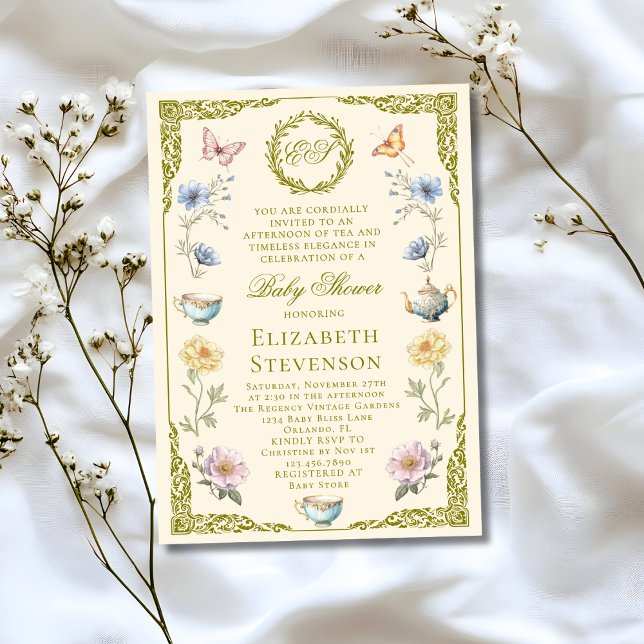 Convite Regency A Baby Is Brewing Tea Party Baby Shower (Criador carregado)