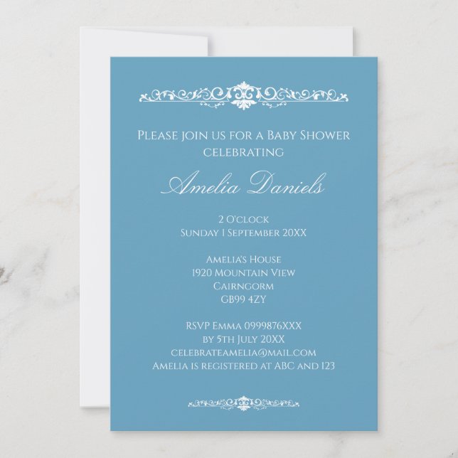 Convite Regency Blue Baby Shower Invitation (Frente)