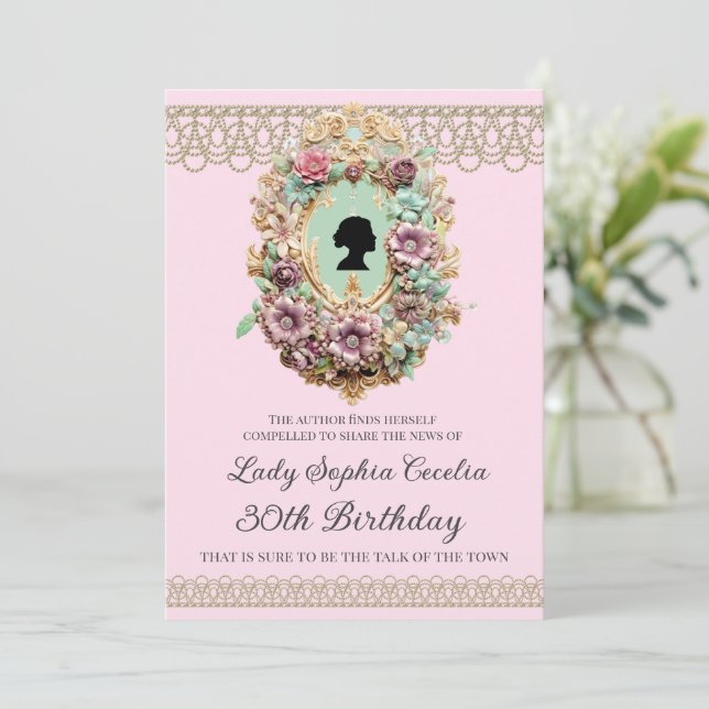 Convite Regency Era Floral Birthday Invitation (Em pé/Frente)