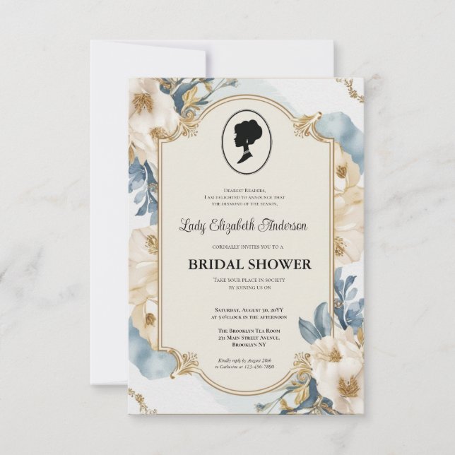 Convite regency era gold Bridgerton Chá de panela Invit (Frente)