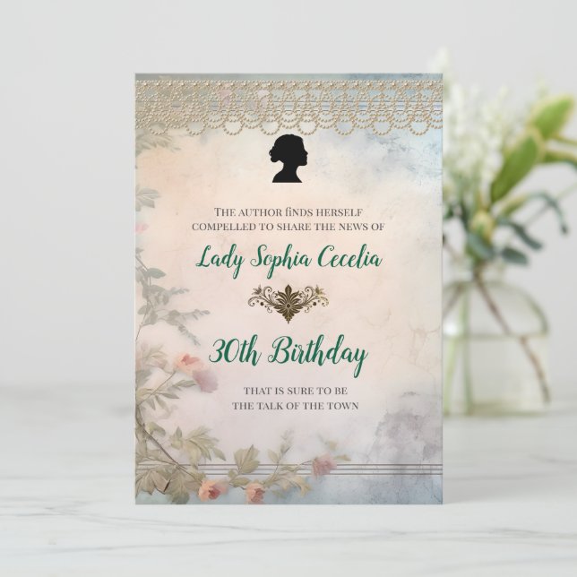 Convite Regency Era Soft Floral Birthday Invitation (Em pé/Frente)