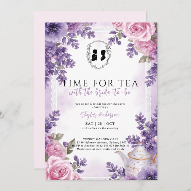Convite Regency Floral Tea Party bridal shower  (Frente/Verso)