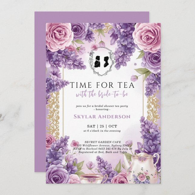 Convite Regency Floral Tea Party bridal shower  (Frente/Verso)