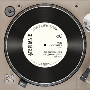 Convite Registro de Vinilo Faux Retro Personalizado 50º An