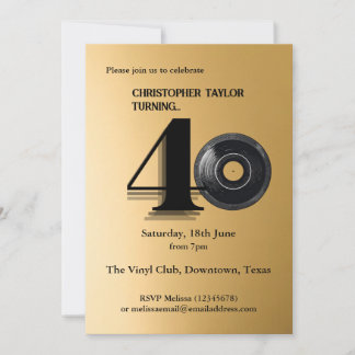 Convite Registro de vinilo simples do aniversário de 40 an