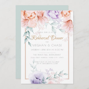 Convite Rehearsal Dinner   Coral/Pêonias Aquáticas Lilátic