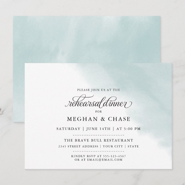 Convite Rehearsal Dinner | Vidro Verde Teal (Frente/Verso)