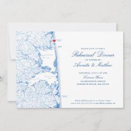 Convite Rehoboth Beach Map Marinho Blue Janto de ensaio