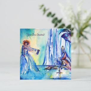 Convite REI ARTHUR, DAMA DO LAGO E EXCALIBUR dourado