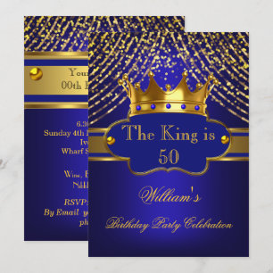 Convite Rei Azul Real Dourado Coroa Aniversário Festa Home